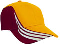 FRONT VIEW OF BASEBALL CAP GOLD/WHITE/MAROON